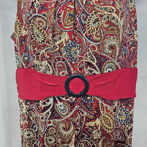 Perceptions Red Tan Paisley Midi Dress Sleeveless Boho L - Picture 3 of 12